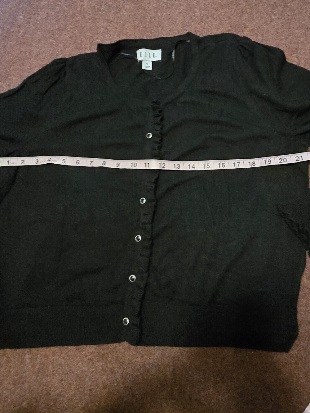 Elle Button Front Cardigan With Ruffle Sleeve Black Size XL - Picture 5 of 8